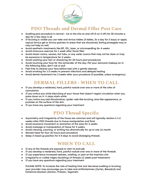 PDO Threads and Dermal Filler post-care instructions